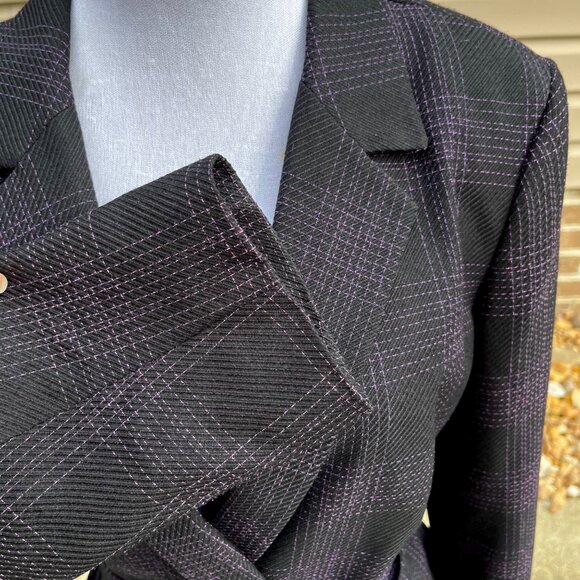 John Meyer‎ Womens Plaid Belted Skirt 2 Pc Suit Black Purple size 10 - Picture 7 of 9